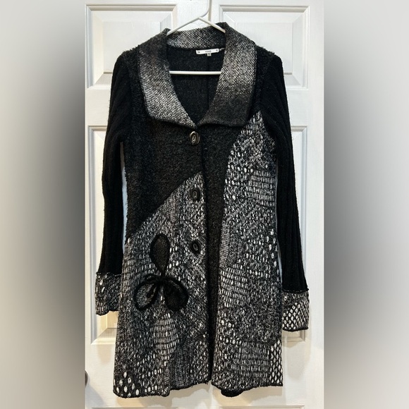 Liquid By Sioni Sweater Cardigan M Patchwork Hippie Boho Art Teacher Steampunk - Picture 1 of 8